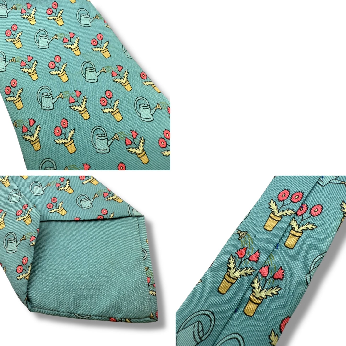 【7417】良品ー可品!エルメス ネクタイ エメラルドグリーン系 花柄