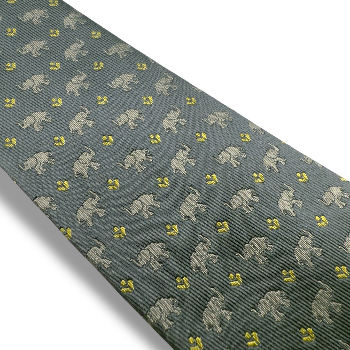 【7454】良品!ハンティングワールド ネクタイ グレー系 ゾウ柄