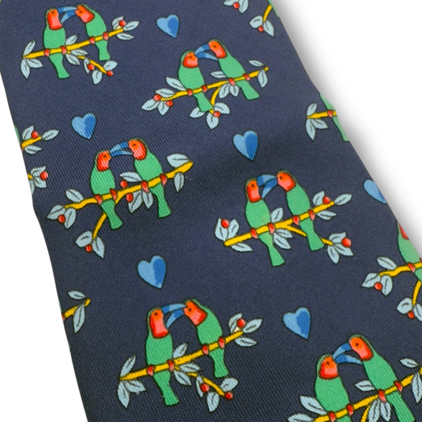 【7442】良品!エルメス ネクタイ ネイビー系 鳥柄