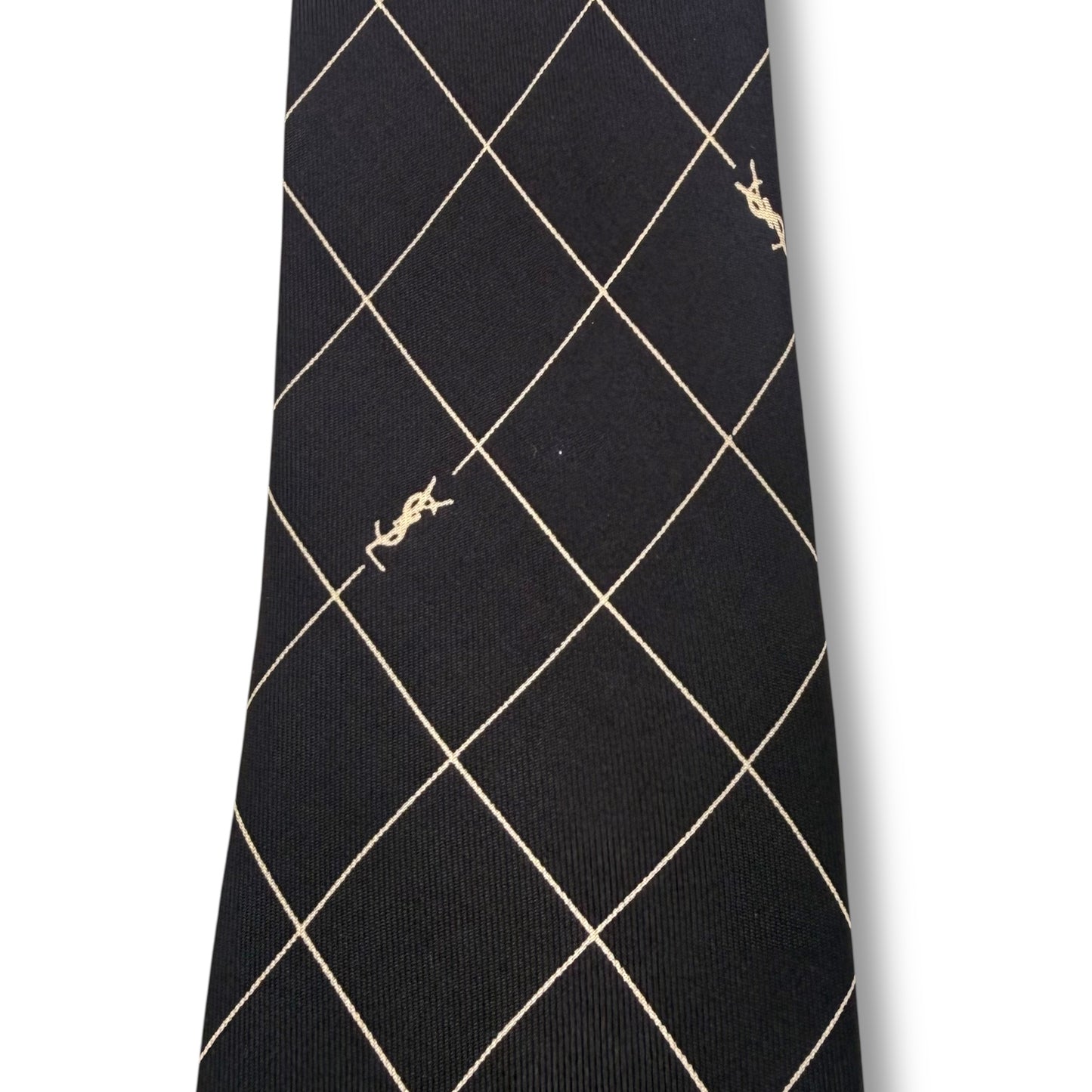 【7924】良品!サンローラン ネクタイ ネイビー系 YSL柄