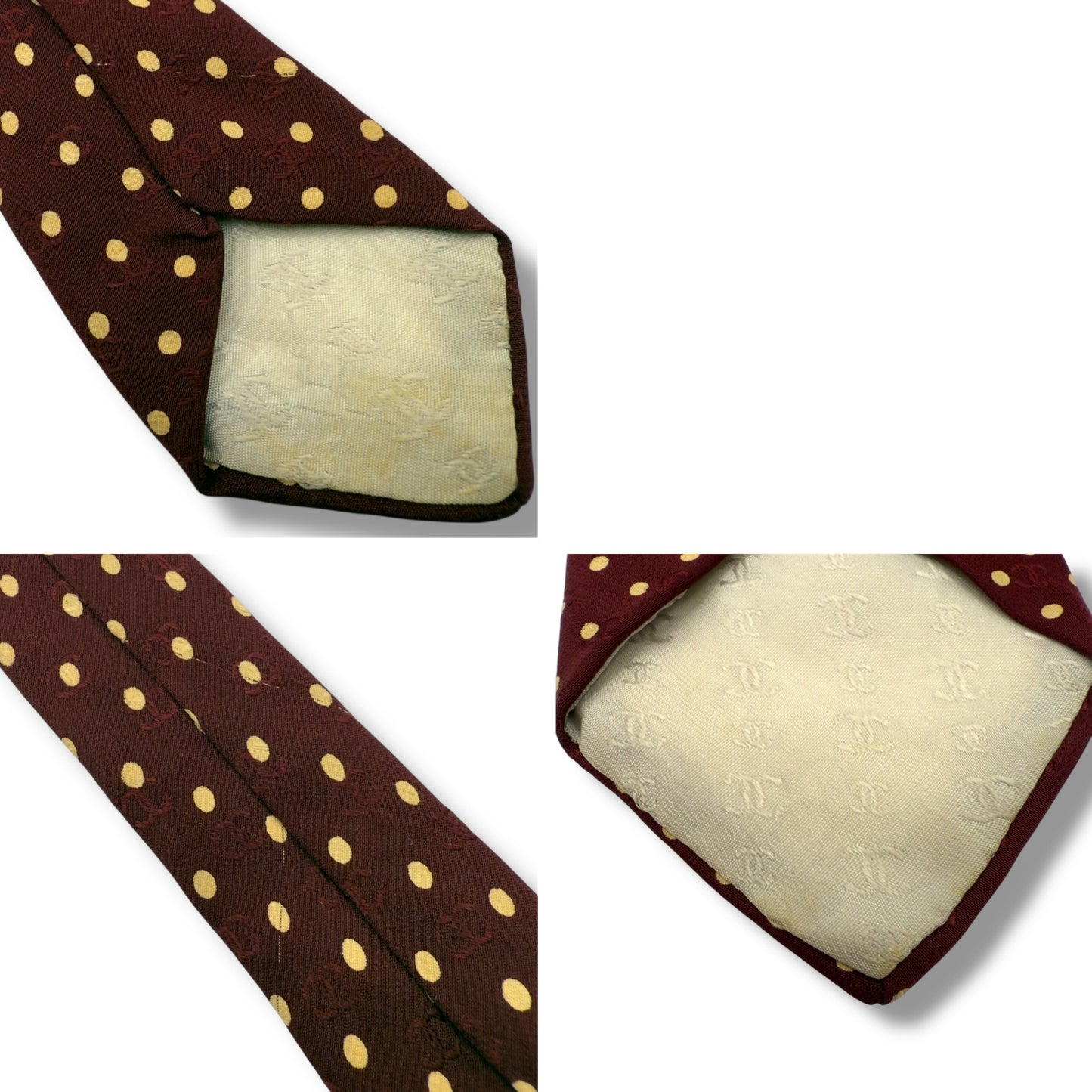 【7415】良品!シャネル ネクタイ バーガンディー系 ドット柄 ココマーク