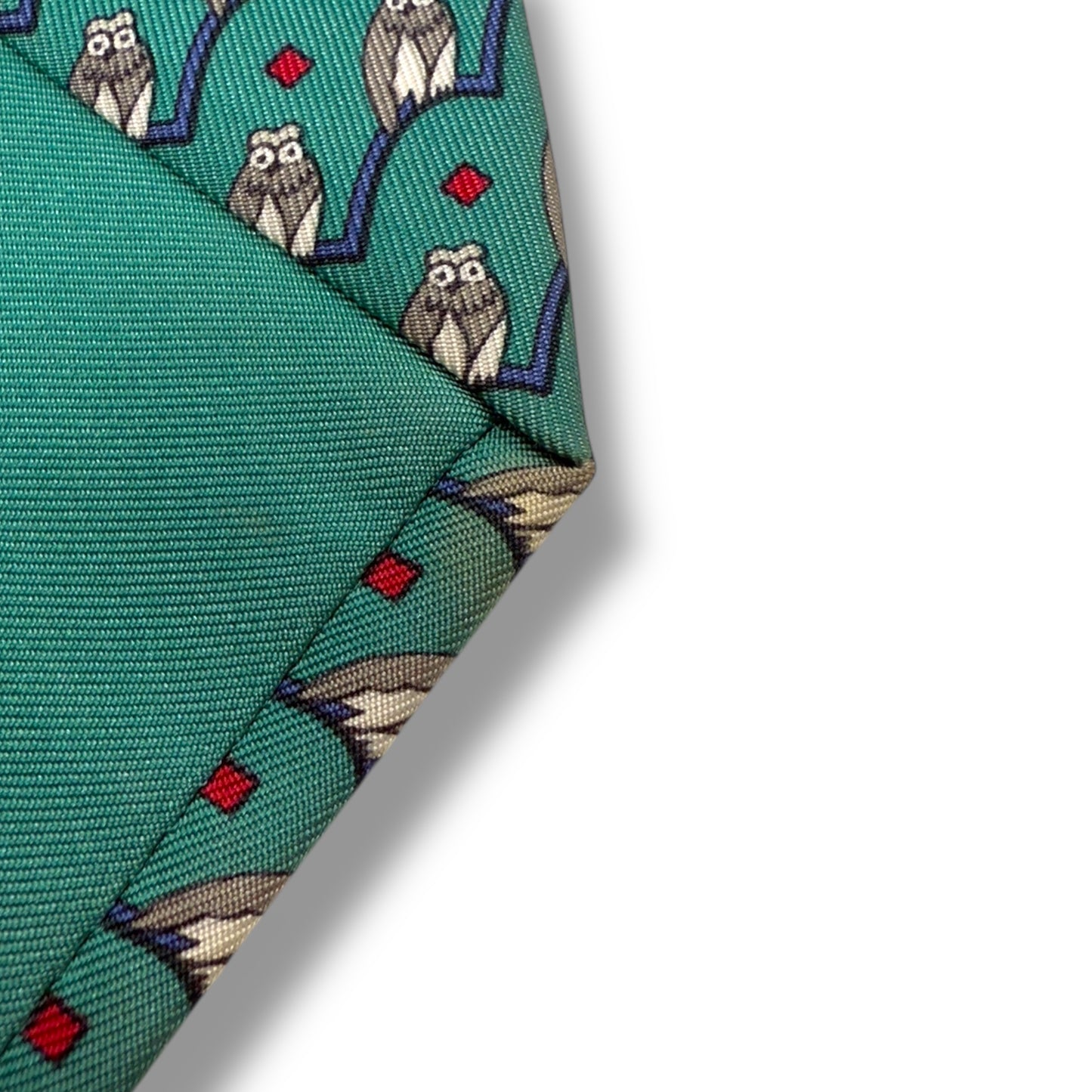 【7207】良品!エルメス ネクタイ グリーン系 フクロウ柄