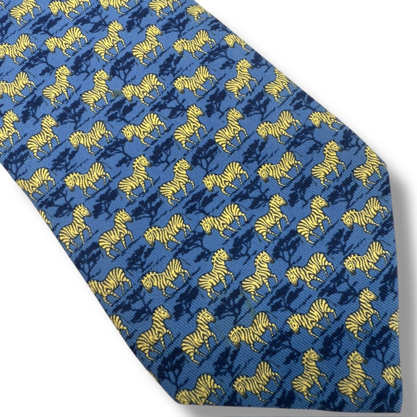 【7388】可品!エルメス ネクタイ ブルー系 しまうま柄