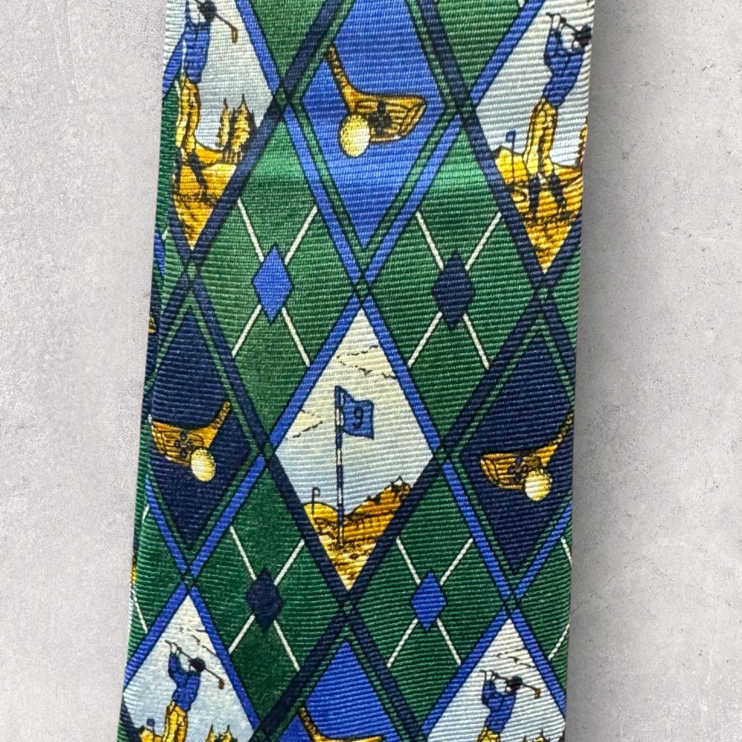 【6630】良品!ロンシャン ネクタイ グリーン系 ゴルフ柄