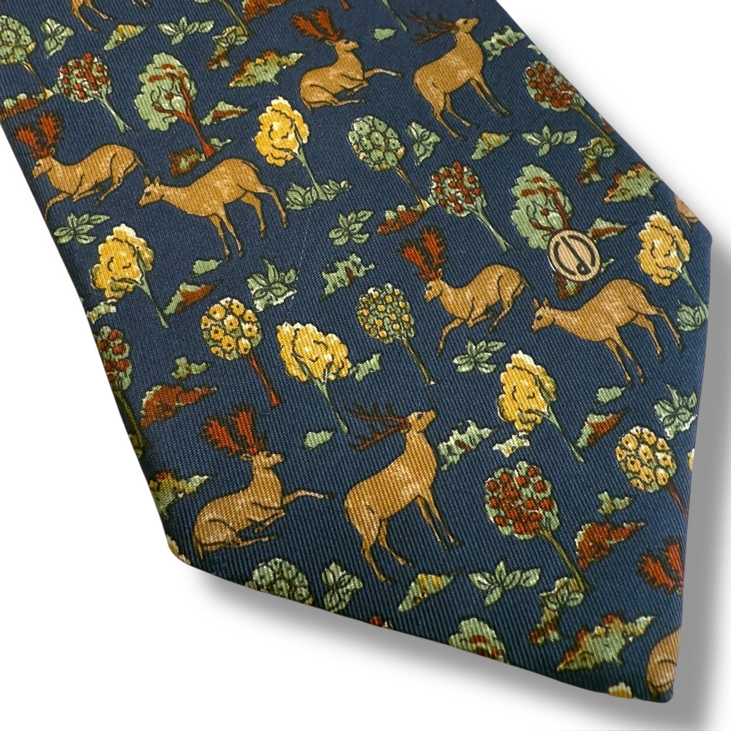 【7110】良品!ダンヒル ネクタイ ネイビー系 鹿柄