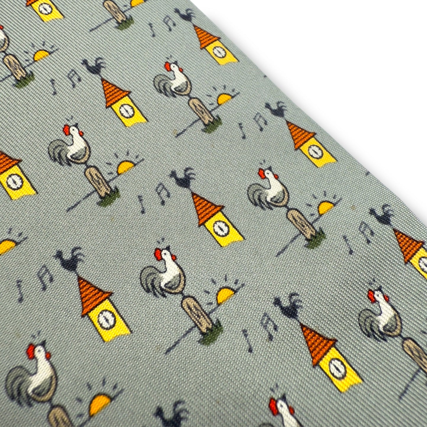 【7372】良品!エルメス ネクタイ 薄緑系 にわとり柄