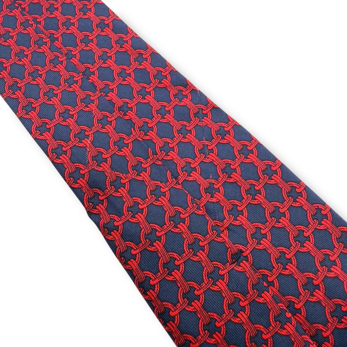 【7397】良品!エルメス ネクタイ ネイビー系 レッド系