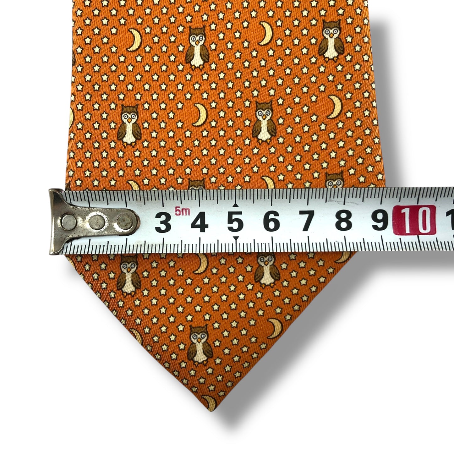 【7206】美品!エルメス ネクタイ オレンジ系 フクロウ柄