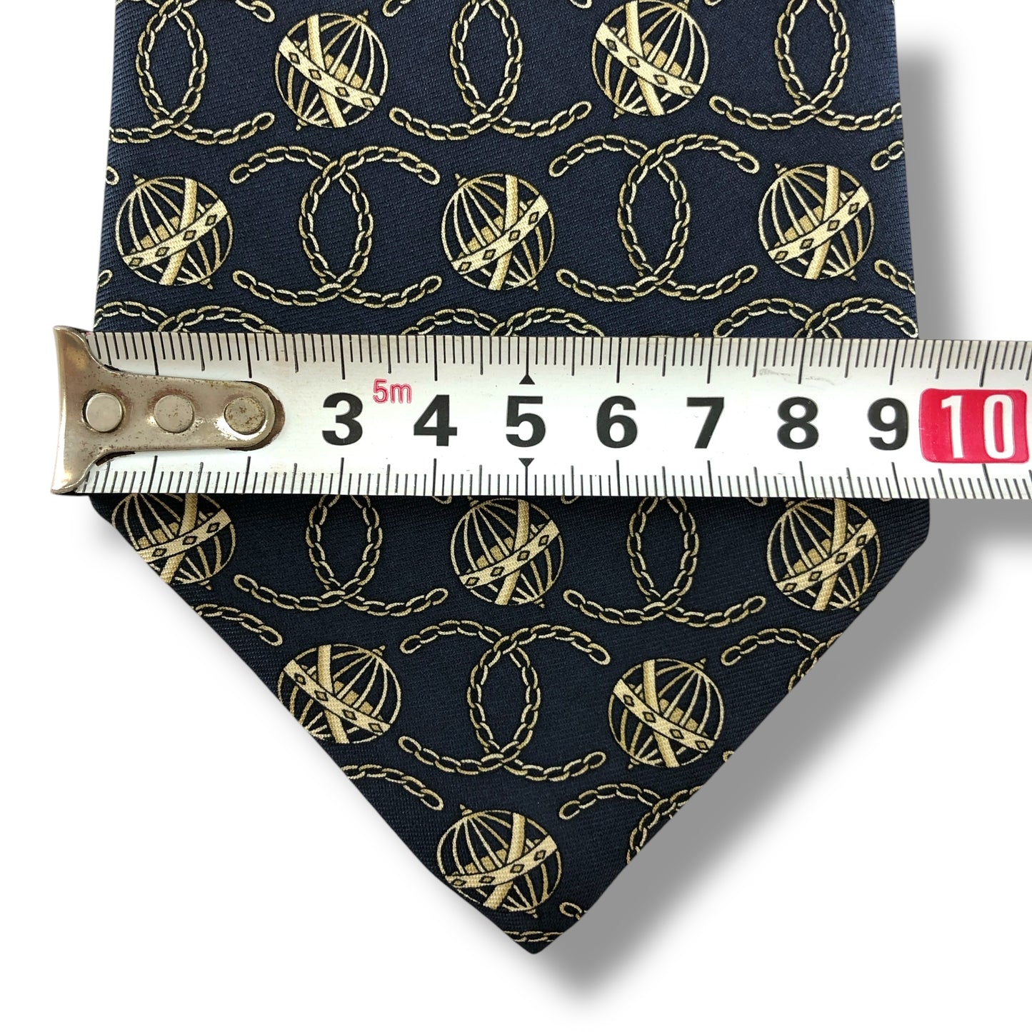 【7244】美品!シャネル ネクタイ ネイビー系 ココマーク柄