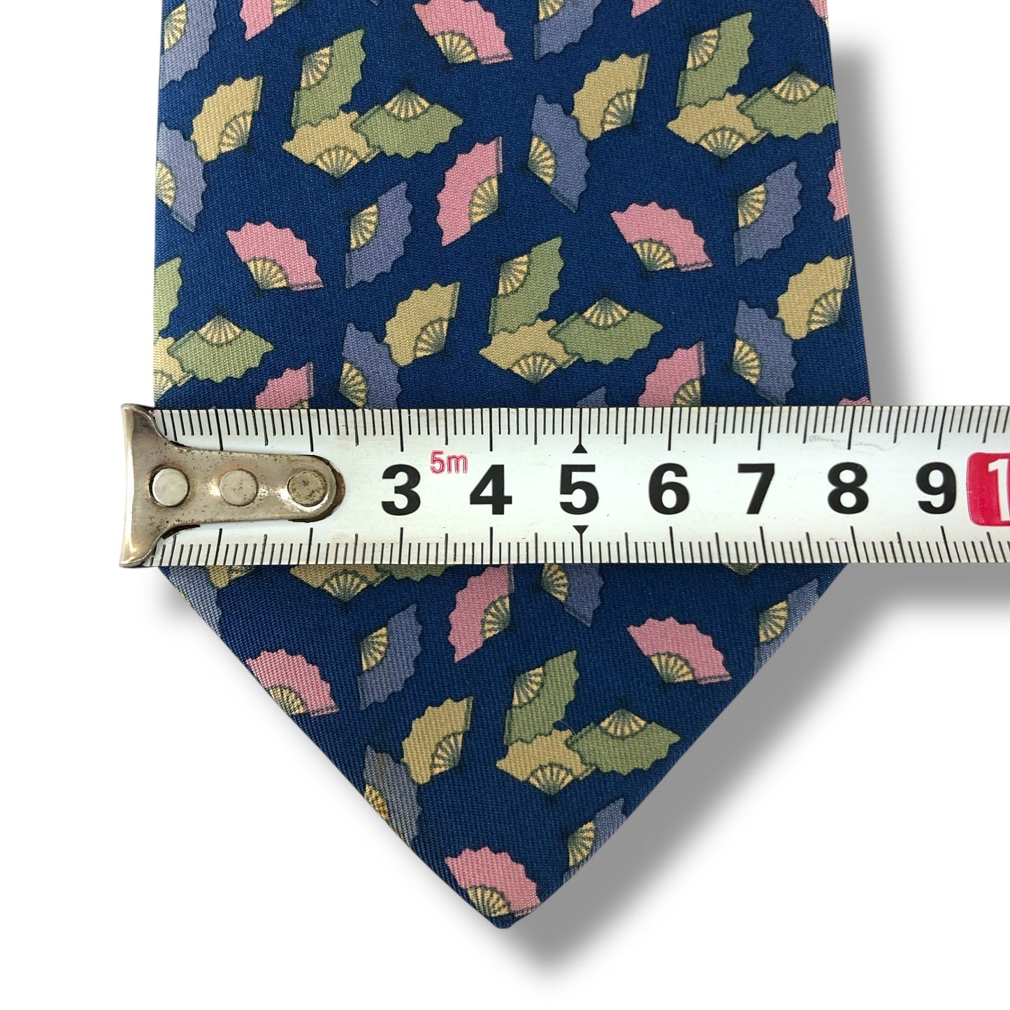 【7297】美品!エルメス ネクタイ ブルー系 扇子柄