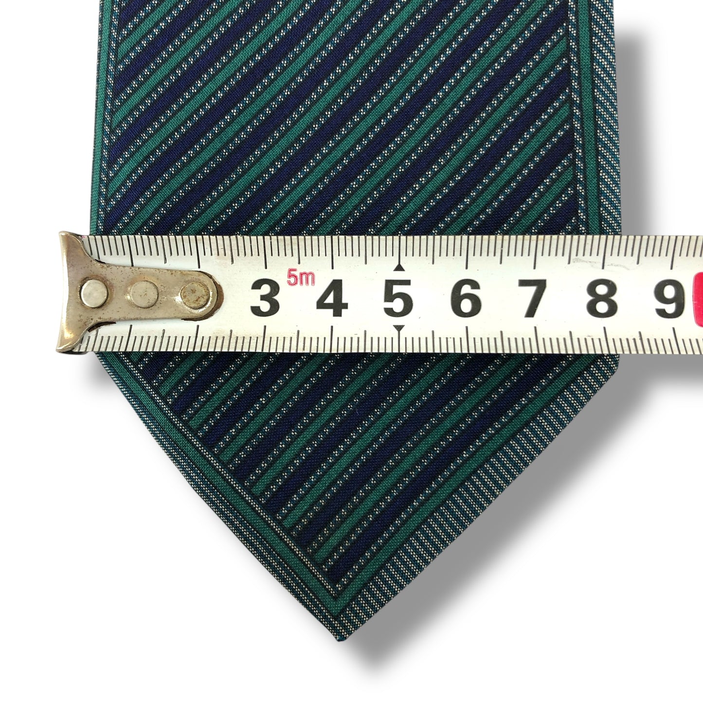 【7313】良品!ミラショーン ネクタイ ネイビー系 グリーン系 ストライプ柄