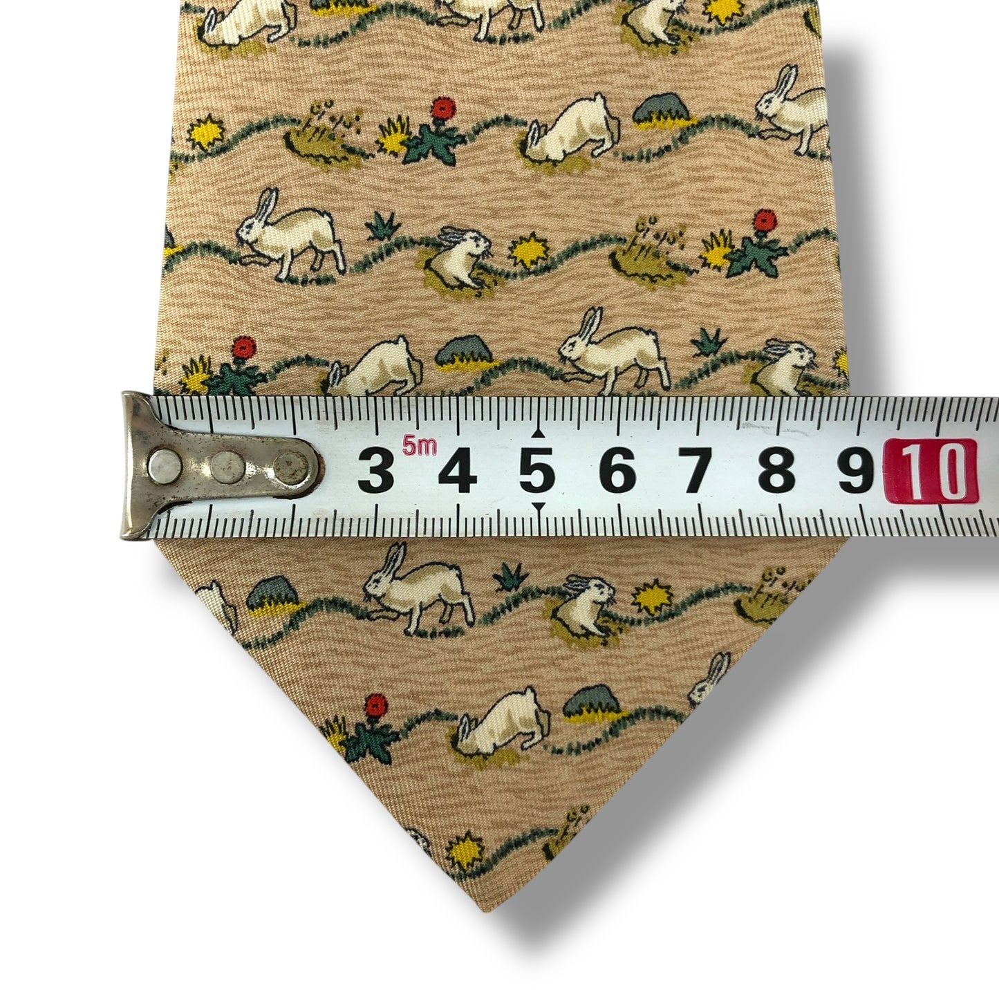 【7339】美品!エルメス ネクタイ ベージュ系 うさぎ柄