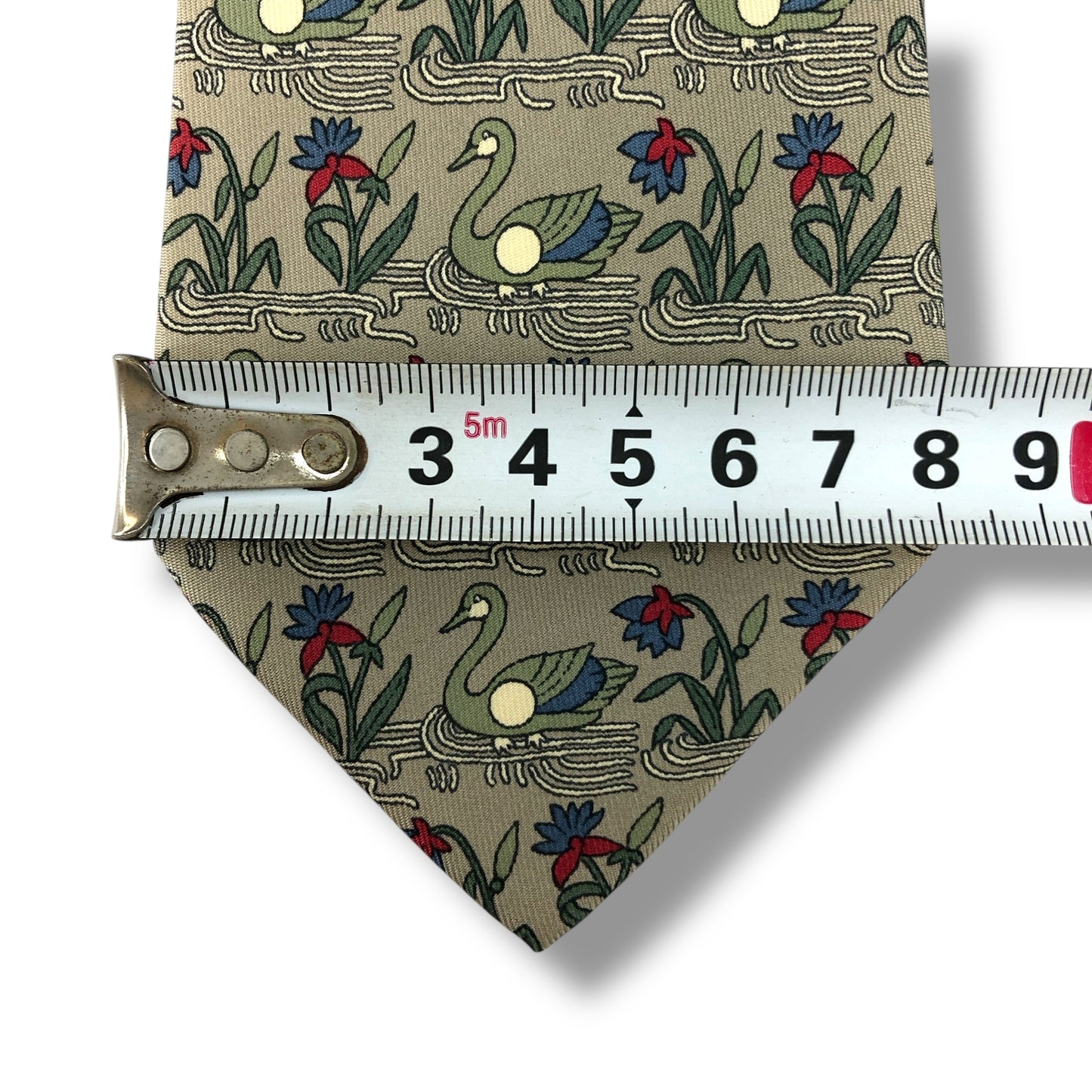 【7343】美品!エルメス ネクタイ グレーベージュ系 花柄