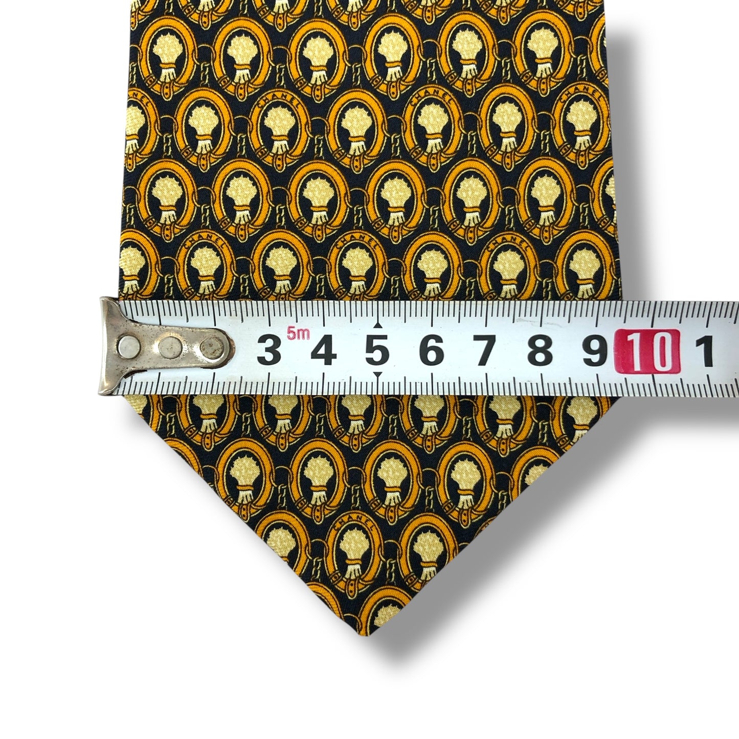 【7364】美品!シャネル ネクタイ 青×黄系 ゴールドチェーン