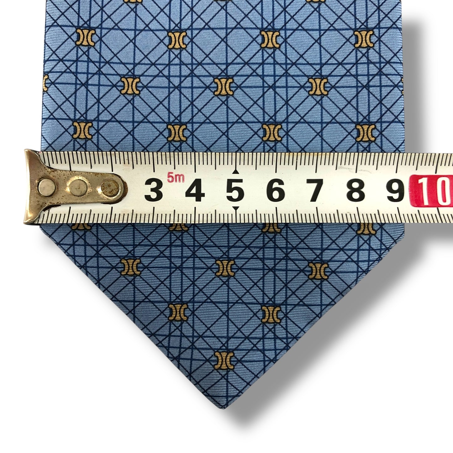 【7502】美品!セリーヌ ネクタイ ブルー系 マカダム柄