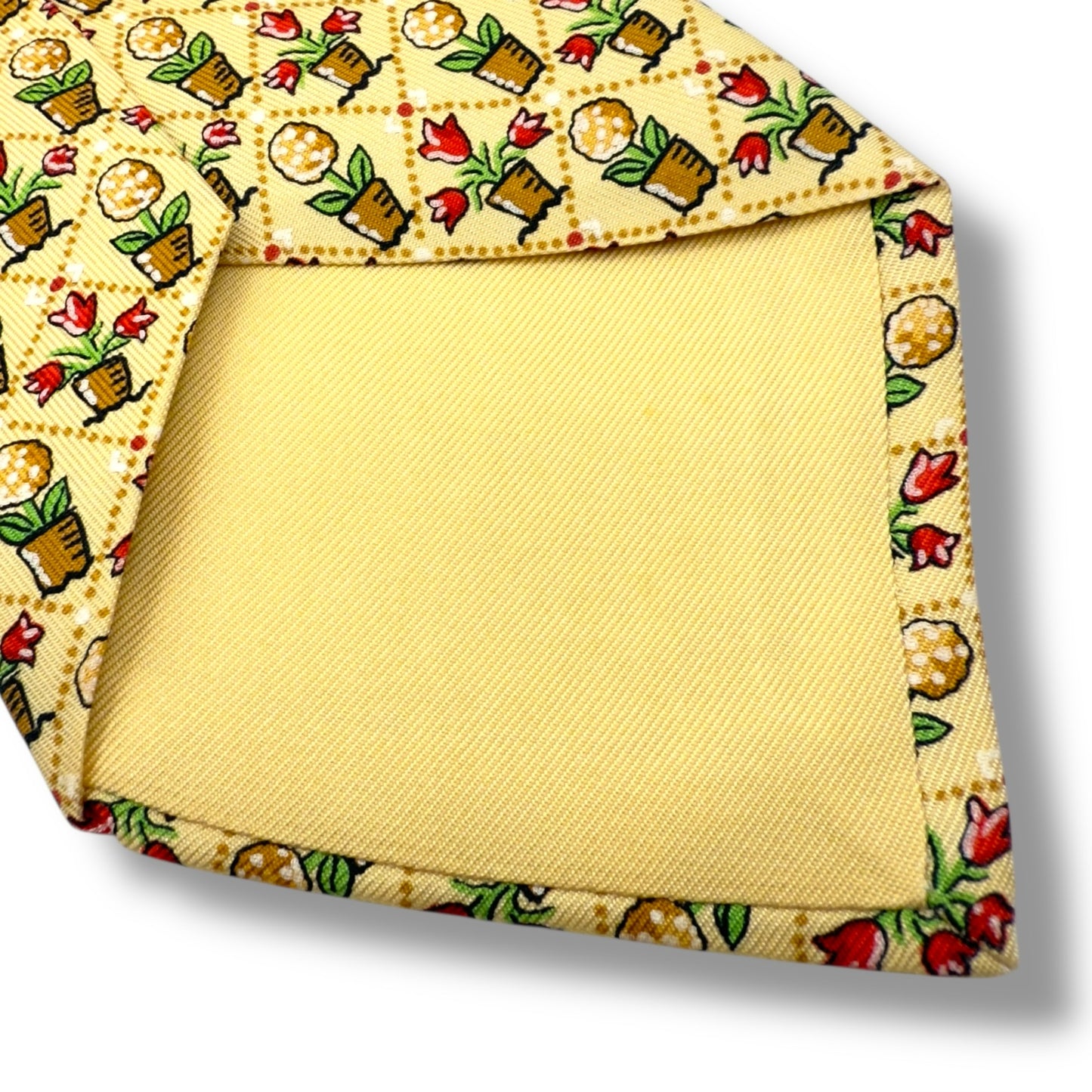 【7342】美品!エルメス ネクタイ 薄黄色系 花柄