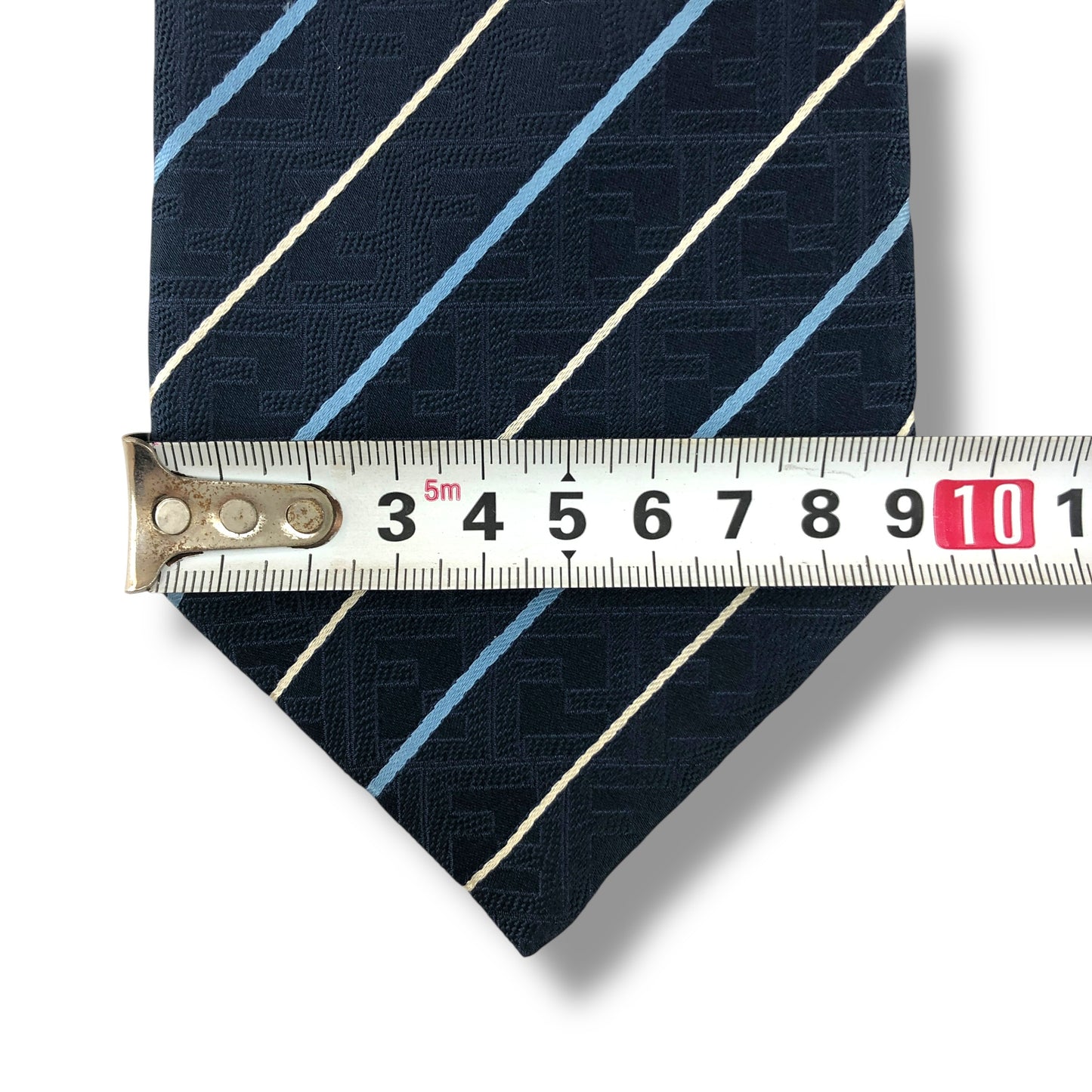 【8041】美品!フェンディ ネクタイ ブルー系 ストライプ柄 FF柄