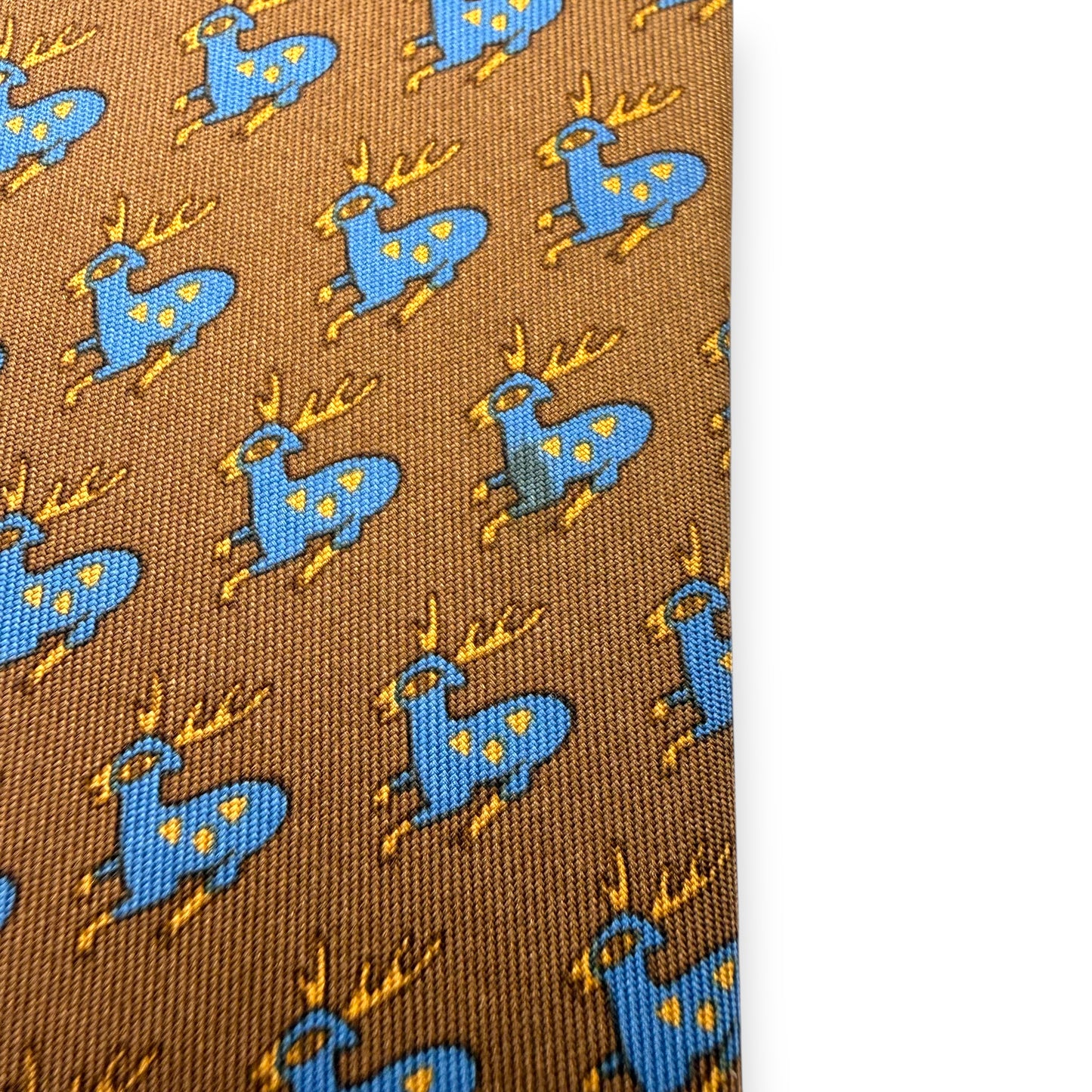 【7687】 良品!エルメス ネクタイ ブラウン系 鹿柄
