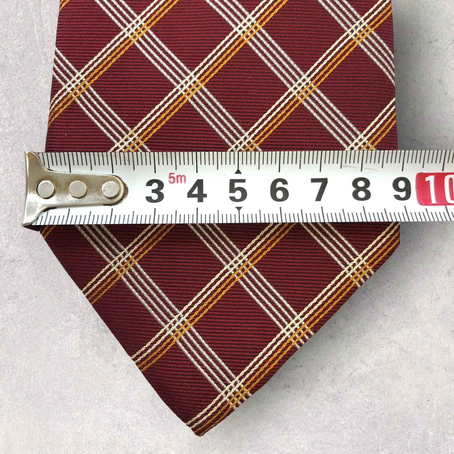 【4990】美品!五大陸 ネクタイ レッド系 チェック柄
