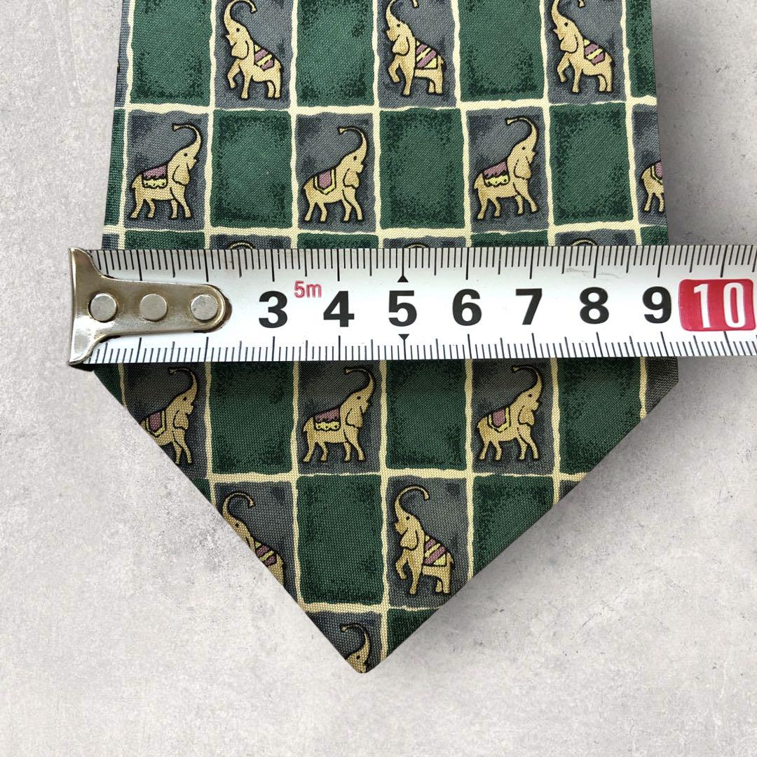 【4991】美品ー良品!ジムトンプソン ネクタイ グリーン系 ゾウ柄