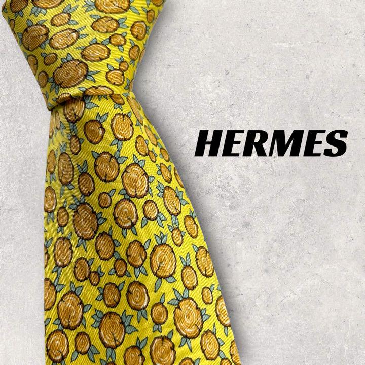 4018】良品！HERMES エルメス ネクタイ イエロー系 切り株柄. – Retrend