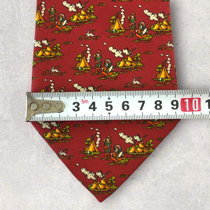 【3702】良品!フェラガモ ネクタイ レッド系 民族柄