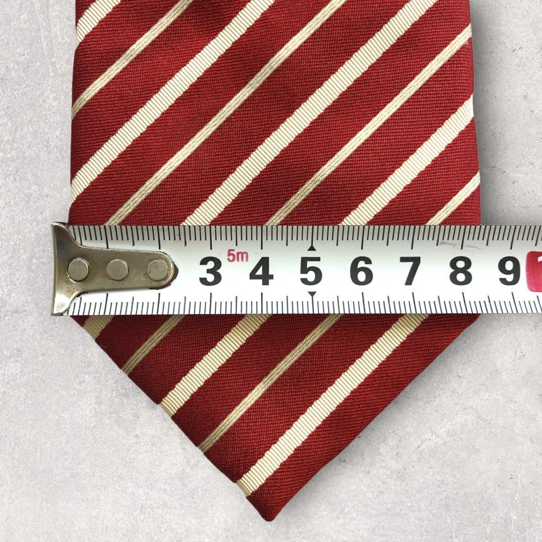 【4456】良品!アクアスキュータム ネクタイ レッド系 ストライプ