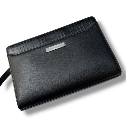 【美品】(1)バーバリー　セカンドバッグ　クラッチバッグ　サフィアーノ　黒