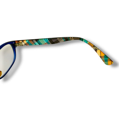 [61] Good quality! JINS glasses, blue, checkered pattern 