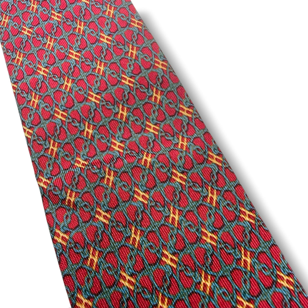 【8687】良品！エルメス　ネクタイ　ワインレッド系　H柄