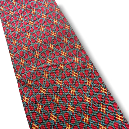 【8687】良品！エルメス　ネクタイ　ワインレッド系　H柄