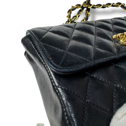 【良品】シャネル　ミニマトラッセ　チェーンショルダーバッグ　ブラック　ラムスキン