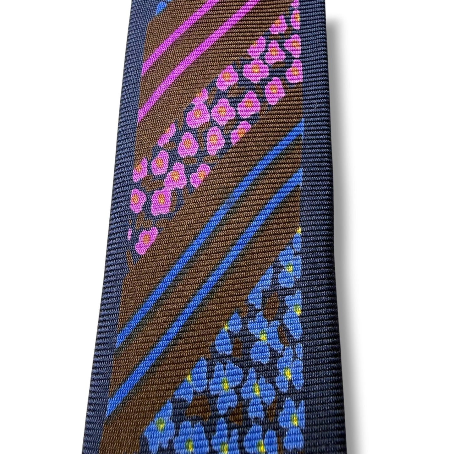 【8616】良品！ミラショーン　ネクタイ　ネイビー系×ピンク系　花柄
