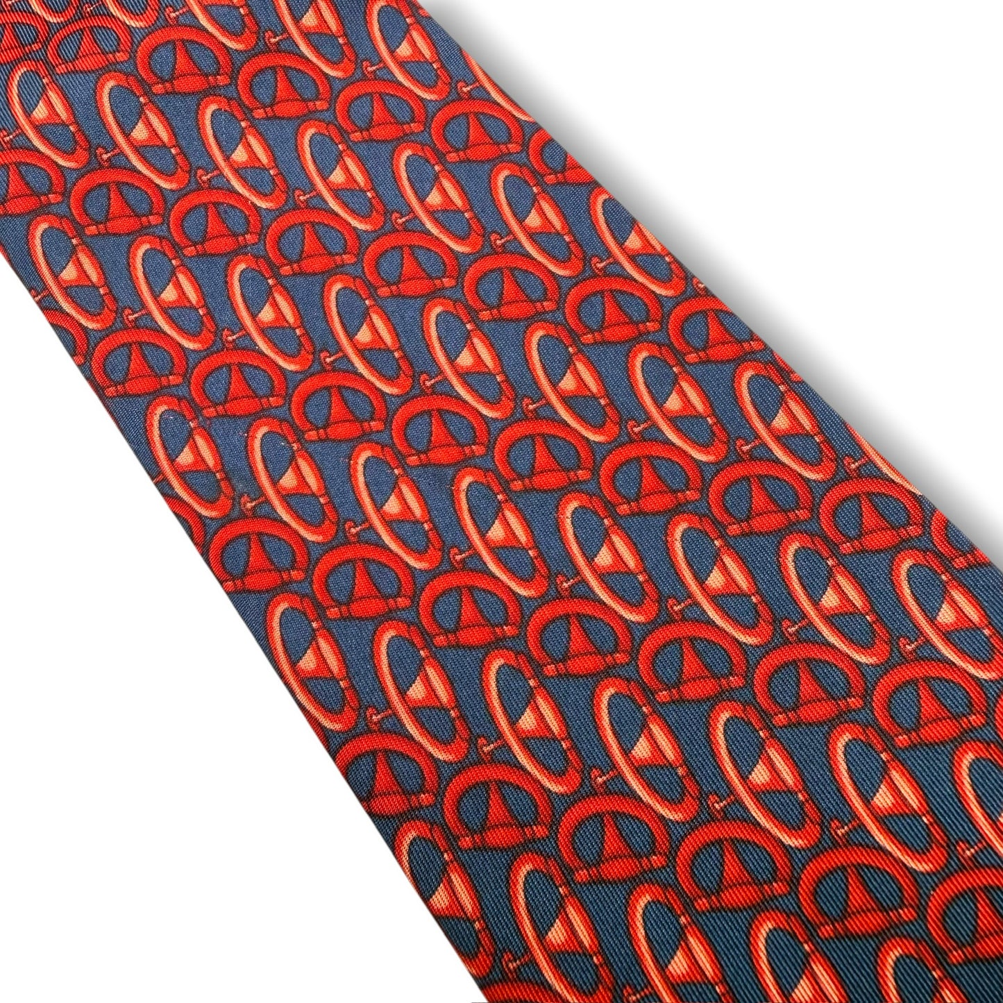 【7603】良品！グッチ　ネクタイ　レッド系　ネイビー系
