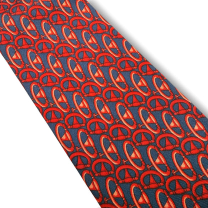 【7603】良品！グッチ　ネクタイ　レッド系　ネイビー系