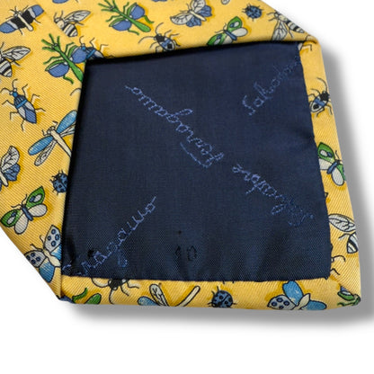 【7126】良品！サルヴァトーレフェラガモ　ネクタイ　イエロー系　昆虫柄