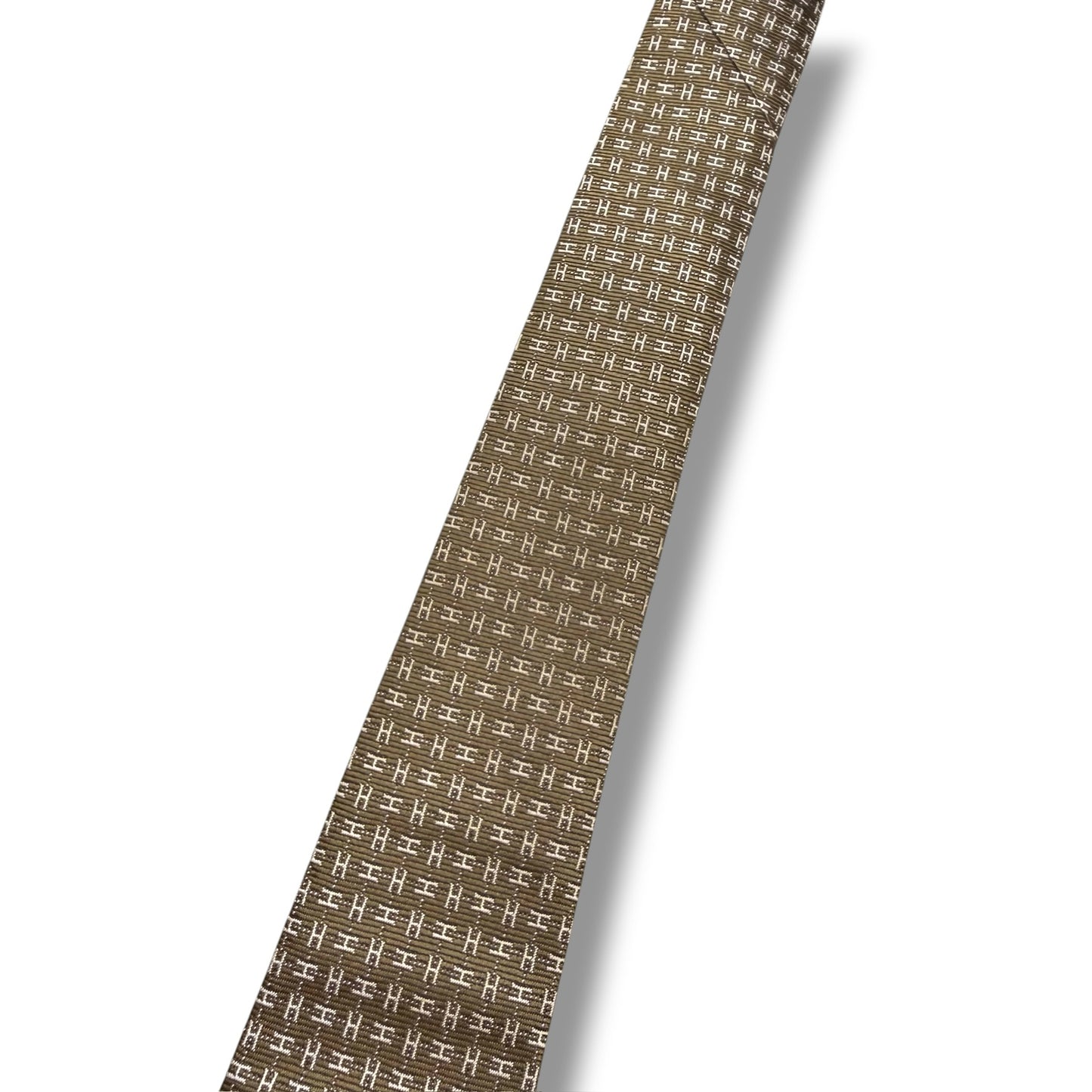 【8340】良品！エルメス　ネクタイ　ダークカーキ系　ファソネ　H柄
