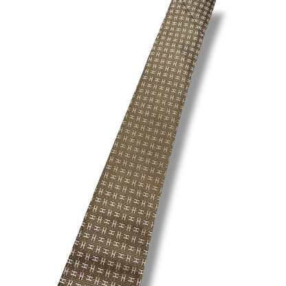 【8340】良品！エルメス　ネクタイ　ダークカーキ系　ファソネ　H柄