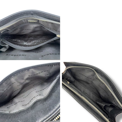 【美品】(2)バーバリー　クラッチバッグ　ブラック系　サフィアーノ