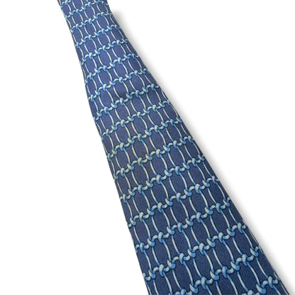 【8784】可品！エルメス　ネクタイ　ブルー系×水色系