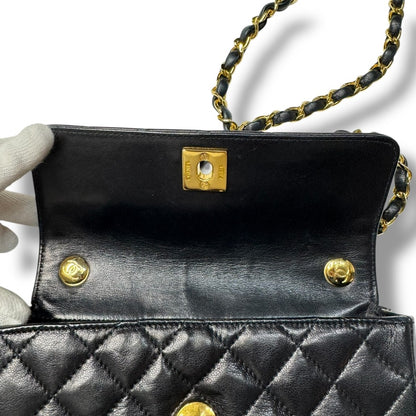 【良品】シャネル　ミニマトラッセ　チェーンショルダーバッグ　ブラック　ラムスキン