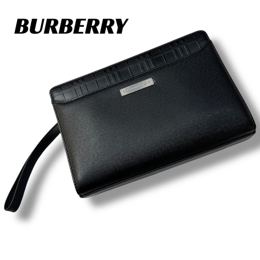 【美品】(1)バーバリー　セカンドバッグ　クラッチバッグ　サフィアーノ　黒