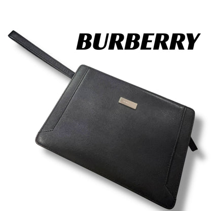 【美品】(2)バーバリー　クラッチバッグ　ブラック系　サフィアーノ