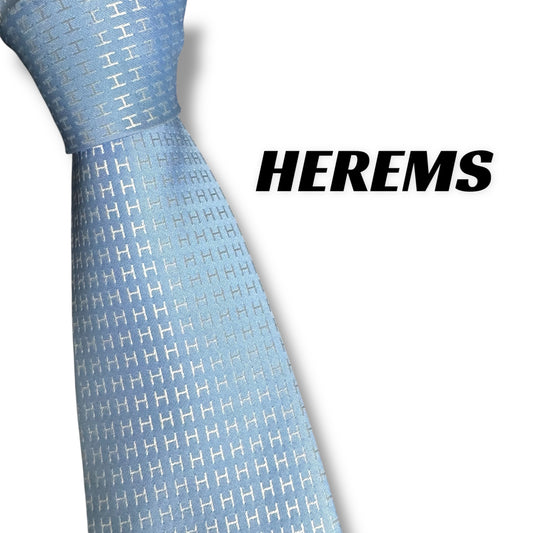 【7197】美品ー良品！エルメス　ネクタイ　水色系