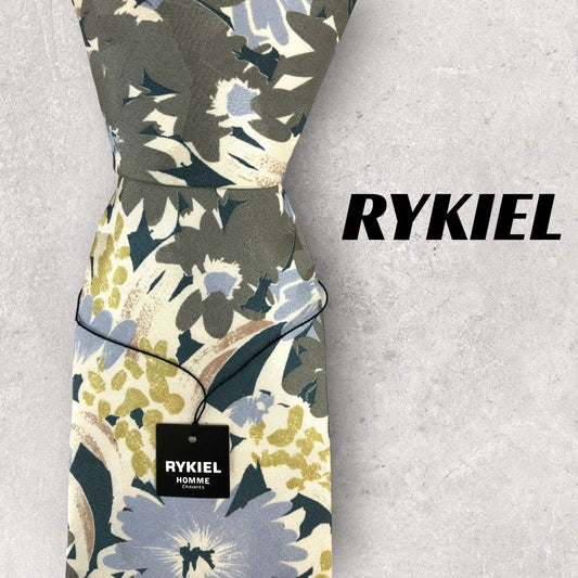 [6160] Unused and stored item! Rykiel tie, white base, flower pattern 
