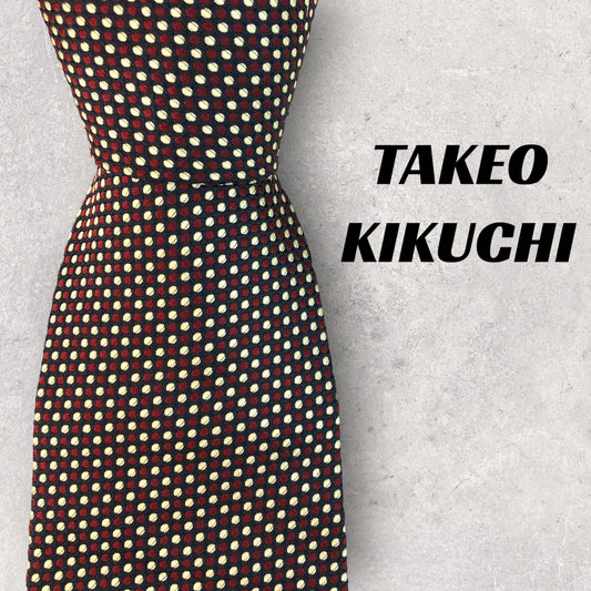 [6223] Beautiful item! Takeo Kikuchi tie, navy and red, polka dot pattern 