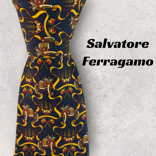 [6227] Beautiful item! Salvatore Ferragamo tie, blue 