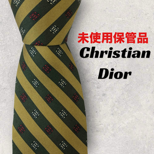 [6243] Unused and stored! Christian Dior tie, green x khaki 