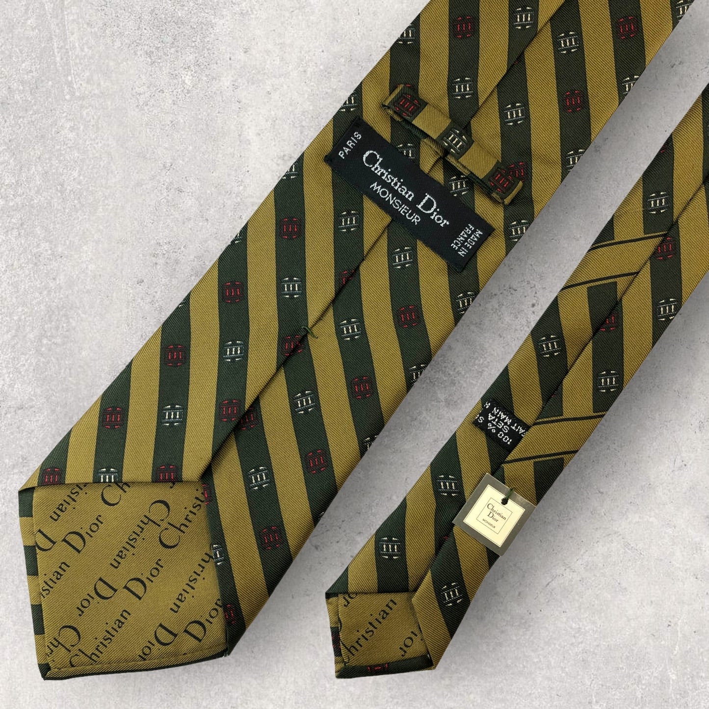 [6243] Unused and stored! Christian Dior tie, green x khaki 