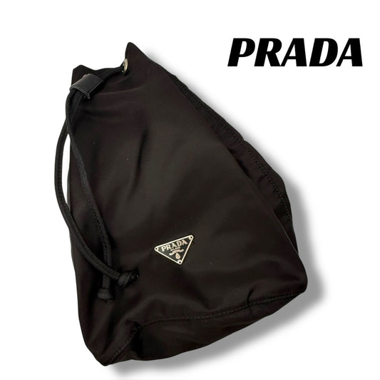 【美品】プラダ　ポーチ　ブラック系　ナイロン　テスート　巾着